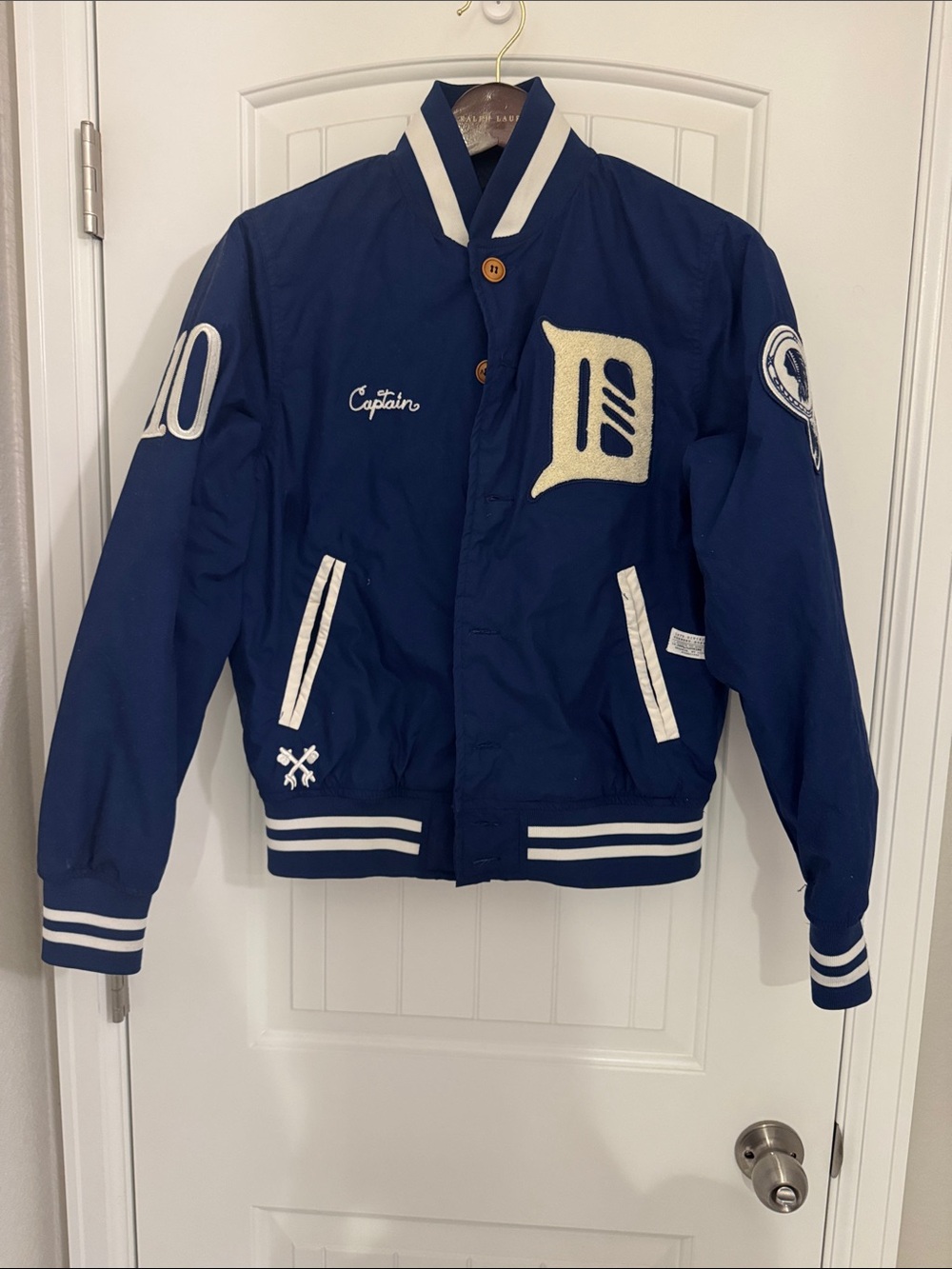10.Deep Navy and White Bomber Varsity Jacket
